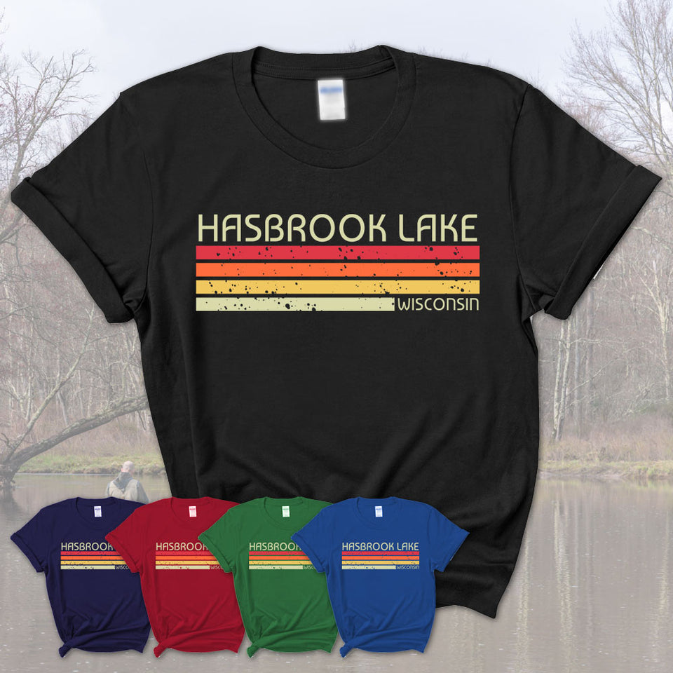 Hasbrook Lake Wisconsin Funny Fishing Camping Summer Retro Gift T-Shirt