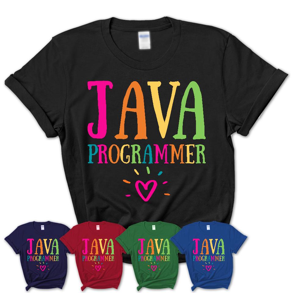 Java Programmer Rainbow Lettering Heart Shirt, Employee Appreciation Gifts