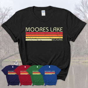 Moores Lake Delaware Funny Fishing Camping Summer Retro Gift T-Shirt