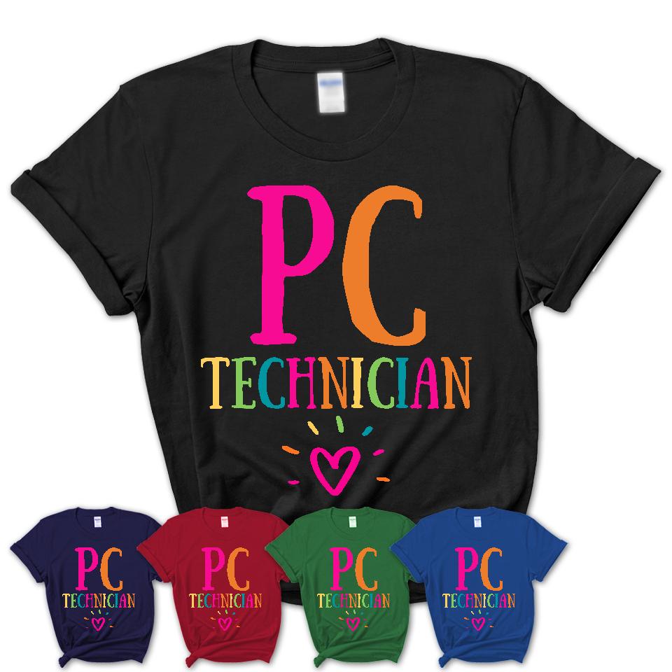 Pc Technician Rainbow Lettering Heart Shirt, Employee Appreciation Gifts