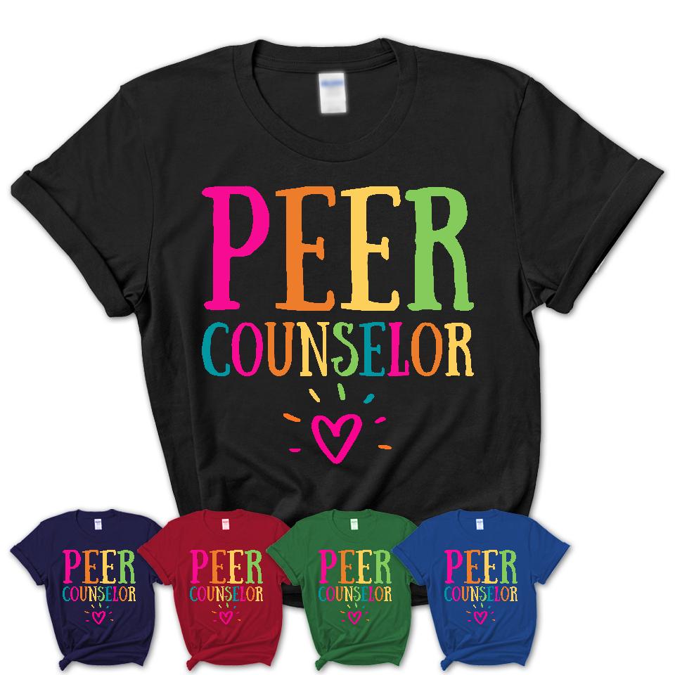 Peer Counselor Rainbow Lettering Heart Shirt, Employee Appreciation Gifts