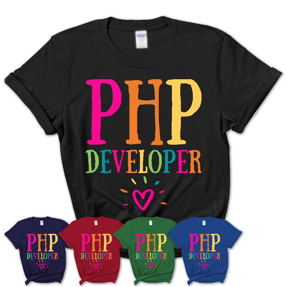 Php Developer Rainbow Lettering Heart Shirt, Employee Appreciation Gifts