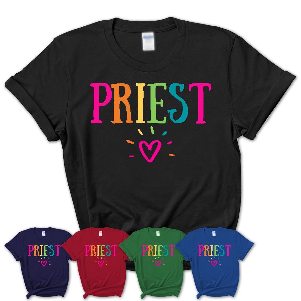 Priest Rainbow Lettering Heart Shirt, Employee Appreciation Gifts