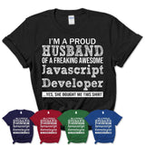 Proud Husband of A Freaking Awesome Javascript Developer Wife Shirt, Husband Valentine Gift, Anniversary Couple Shirt