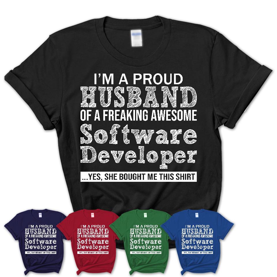 Proud Husband of A Freaking Awesome Software Developer Wife Shirt, Husband Valentine Gift, Anniversary Couple Shirt