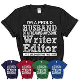 Proud Husband of A Freaking Awesome Writer Editor Wife Shirt, Husband Valentine Gift, Anniversary Couple Shirt