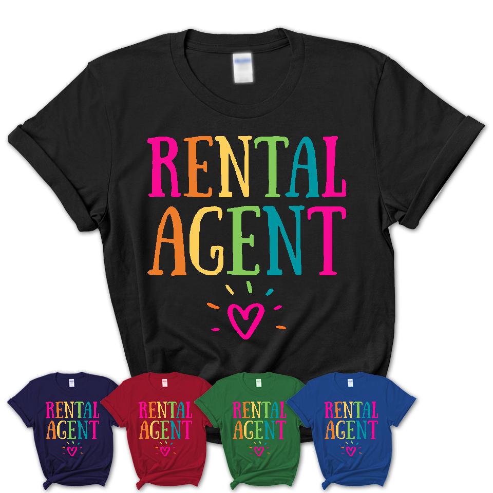 Rental Agent Rainbow Lettering Heart Shirt, Employee Appreciation Gifts