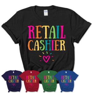 Retail Cashier Rainbow Lettering Heart Shirt, Employee Appreciation Gifts