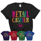 Retail Cashier Rainbow Lettering Heart Shirt, Employee Appreciation Gifts