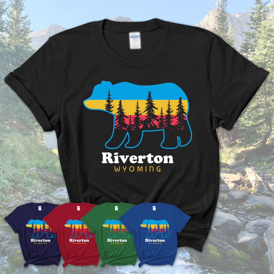Riverton Wyoming Funny Mountain Hiking Camping Adventure Bear Pattern Vintage Gift Shirt