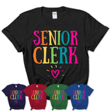 Senior Clerk Rainbow Lettering Heart Shirt, Employee Appreciation Gifts