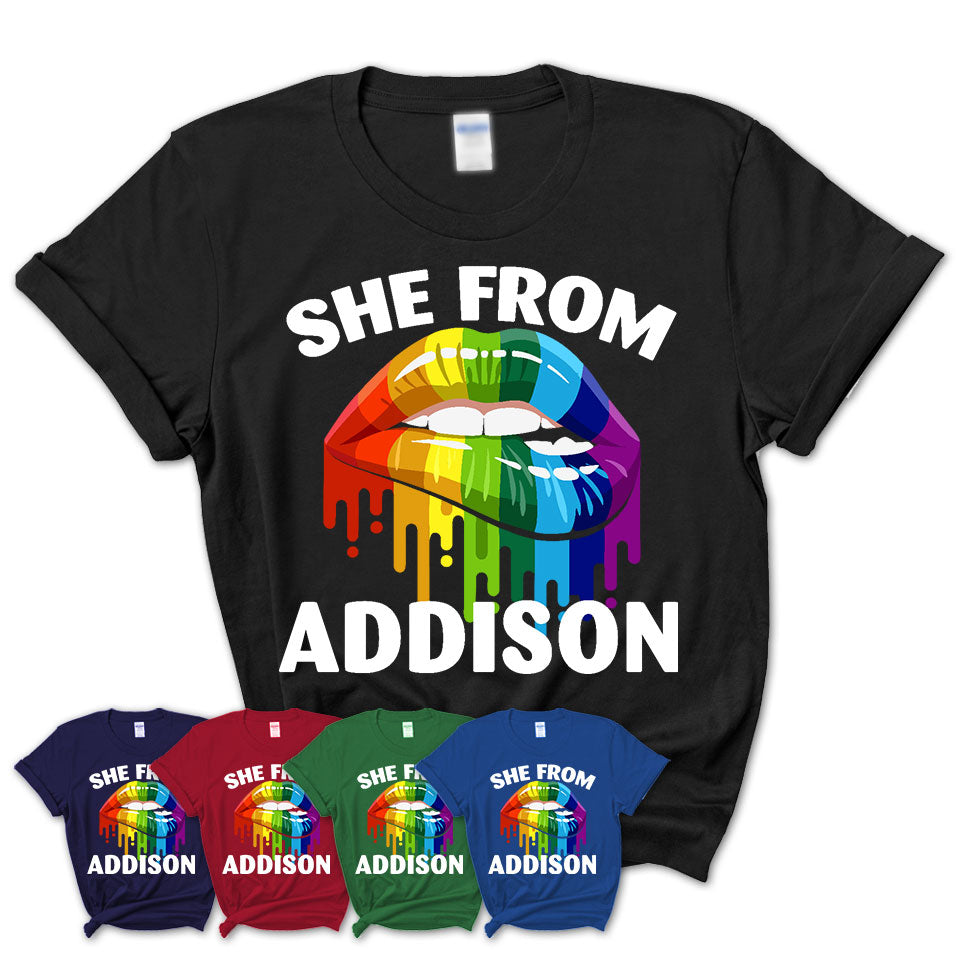 She From Addison Illinois T-Shirt LGBT Pride Sexy Lips Gift Shirt