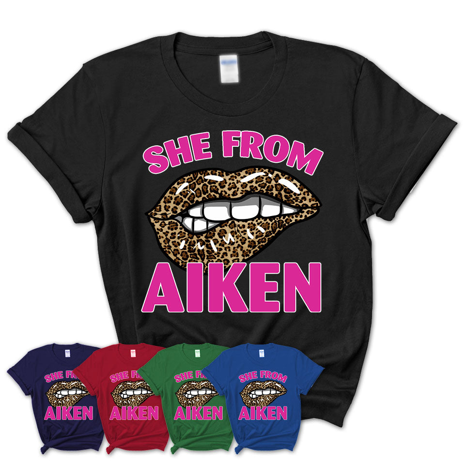 She From Aiken South Carolina Gift Cheetah Leopard Sexy Lips Shirt