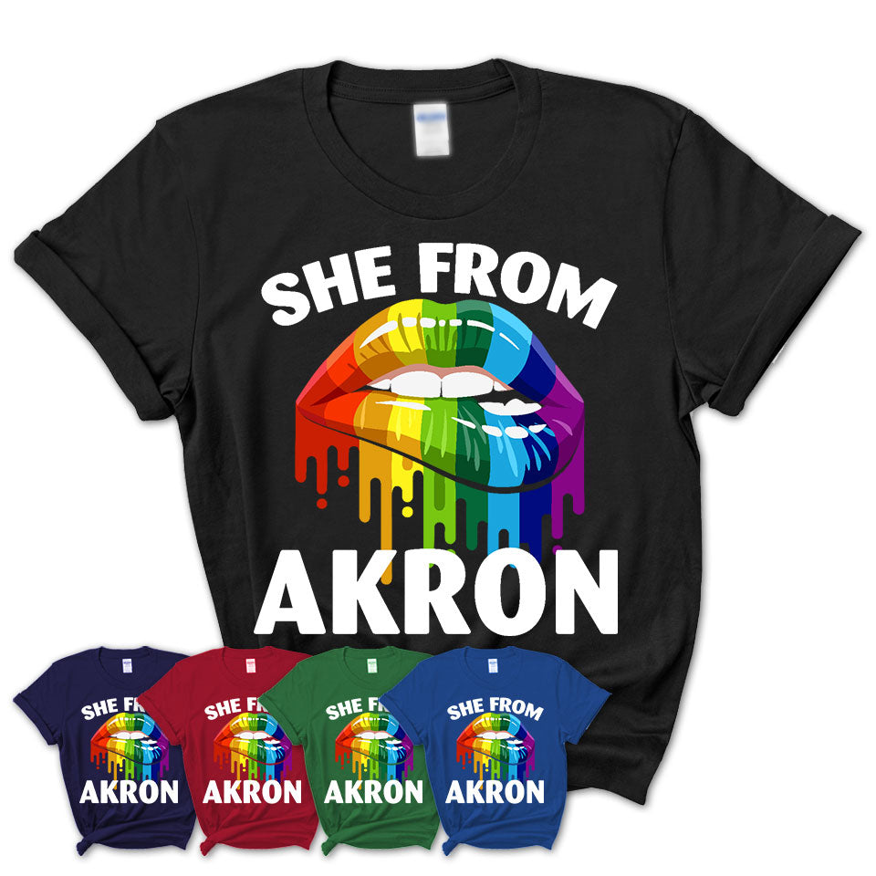She From Akron Ohio T-Shirt LGBT Pride Sexy Lips Gift Shirt