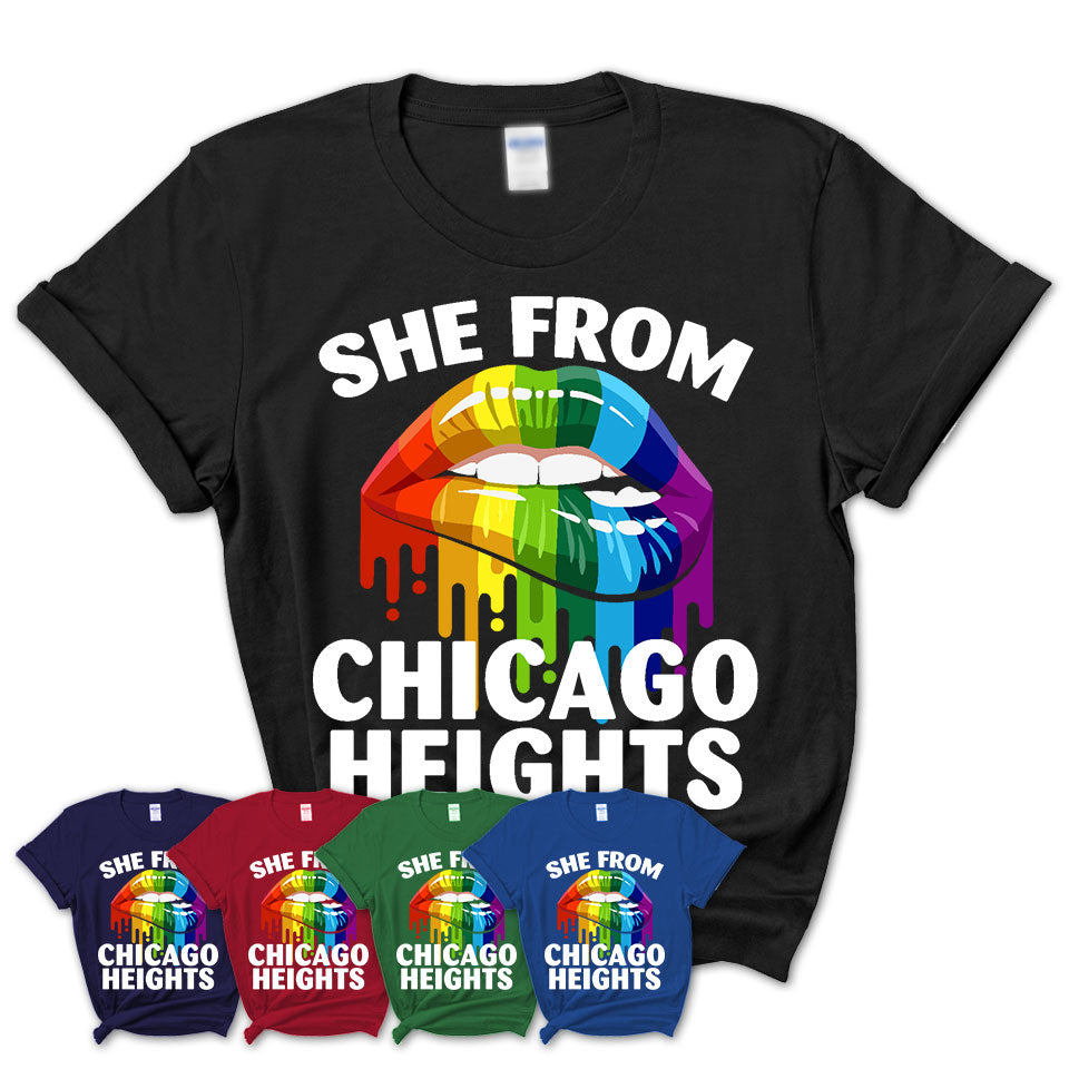 She From Chicago Heights Illinois T-Shirt LGBT Pride Sexy Lips Gift Shirt