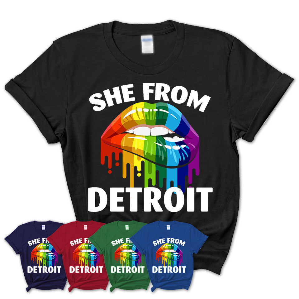 She From Detroit Michigan T-Shirt LGBT Pride Sexy Lips Gift Shirt