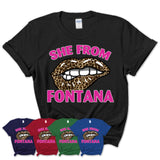 She From Fontana California Gift Cheetah Leopard Sexy Lips Shirt