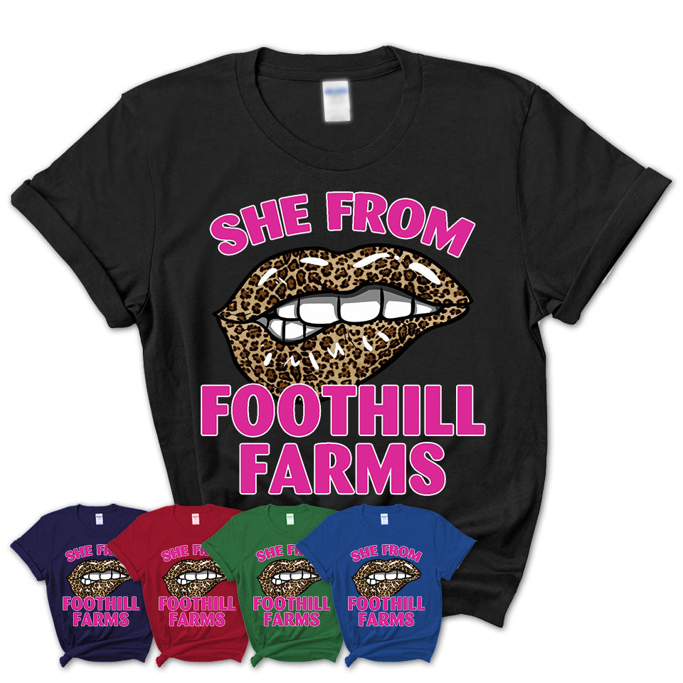 She From Foothill Farms California Gift Cheetah Leopard Sexy Lips Shirt