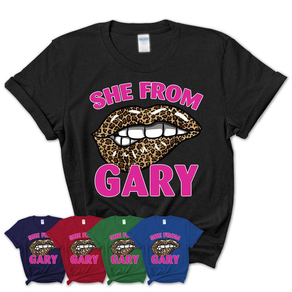 She From Gary Indiana Gift Cheetah Leopard Sexy Lips Shirt