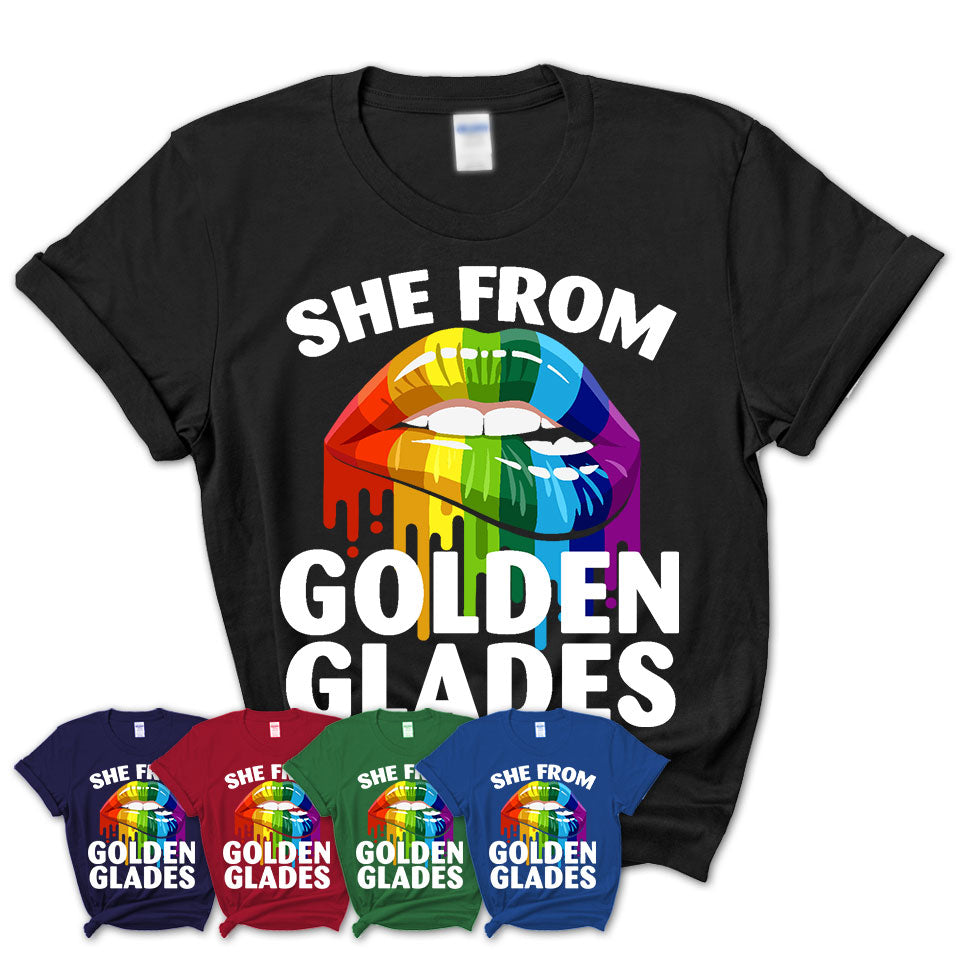 She From Golden Glades Florida T-Shirt LGBT Pride Sexy Lips Gift Shirt