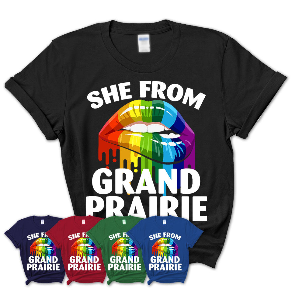 She From Grand Prairie Texas T-Shirt LGBT Pride Sexy Lips Gift Shirt