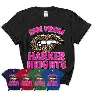 She From Harker Heights Texas Gift Cheetah Leopard Sexy Lips Shirt