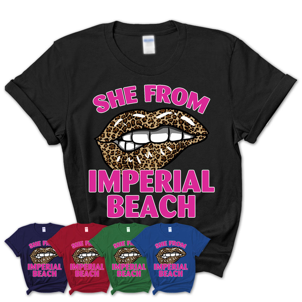 She From Imperial Beach California Gift Cheetah Leopard Sexy Lips Shirt