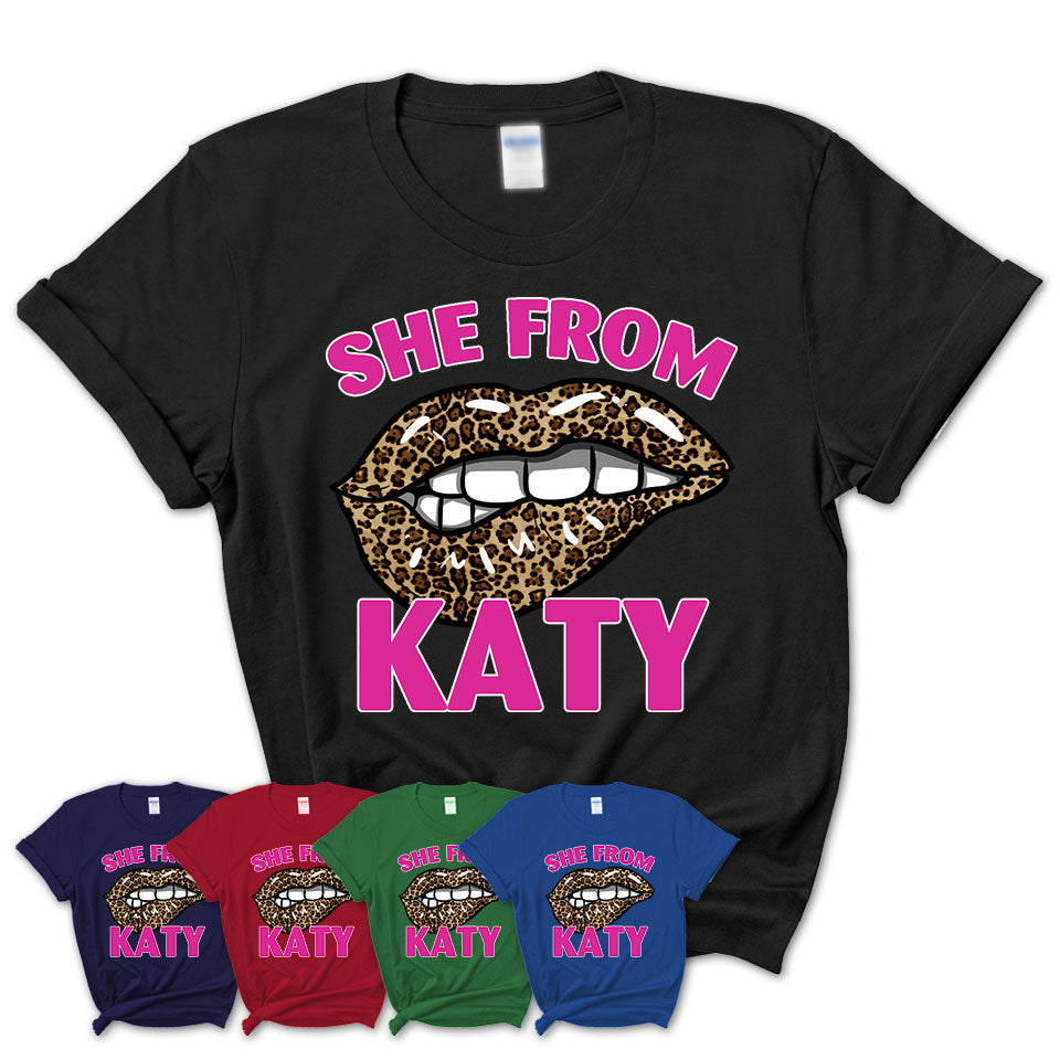 She From Katy Texas Gift Cheetah Leopard Sexy Lips Shirt