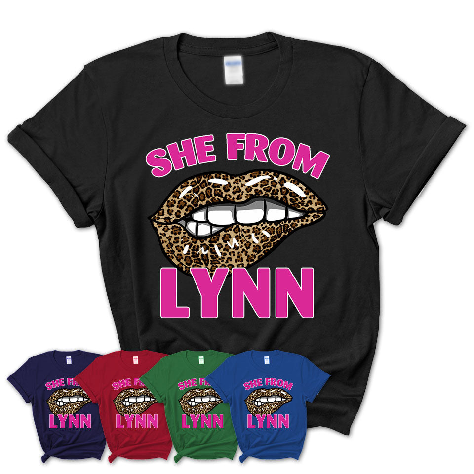 She From Lynn Massachusetts Gift Cheetah Leopard Sexy Lips Shirt
