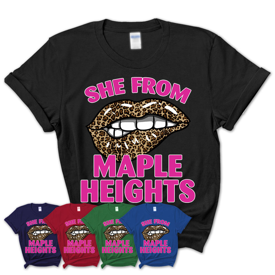 She From Maple Heights Ohio Gift Cheetah Leopard Sexy Lips Shirt