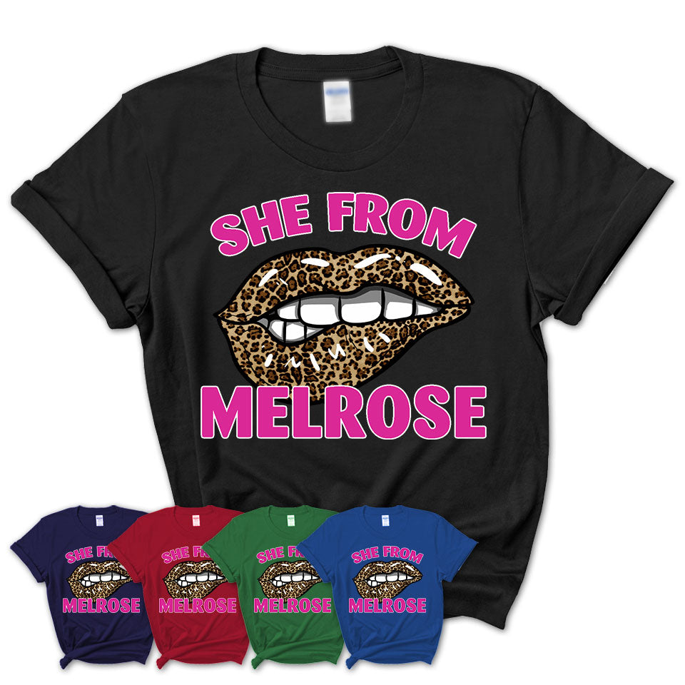 She From Melrose Massachusetts Gift Cheetah Leopard Sexy Lips Shirt