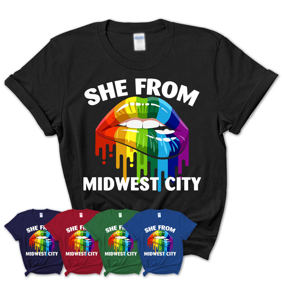 She From Midwest City Oklahoma T-Shirt LGBT Pride Sexy Lips Gift Shirt