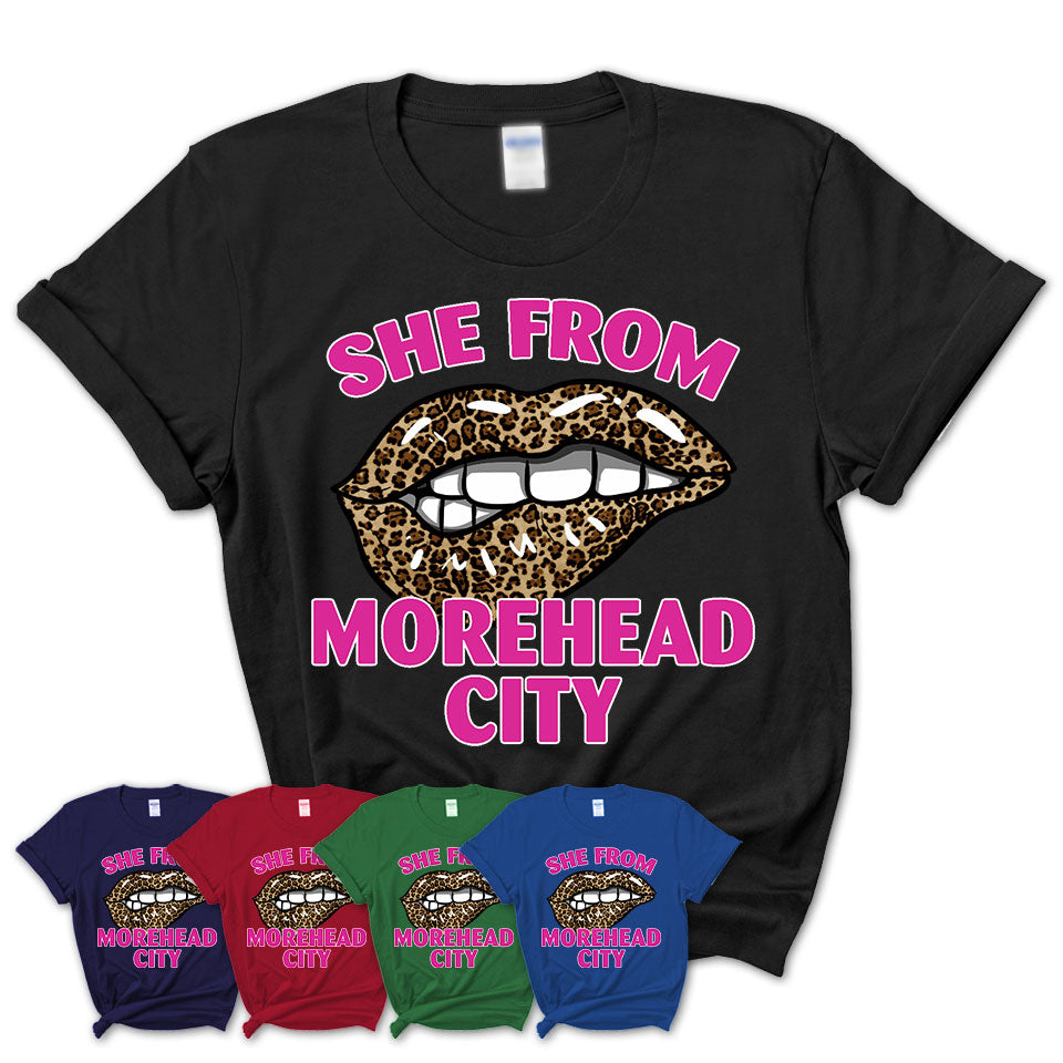 She From Morehead City North Carolina Gift Cheetah Leopard Sexy Lips Shirt