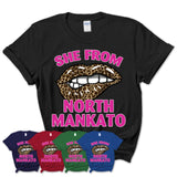 She From North Mankato Minnesota Gift Cheetah Leopard Sexy Lips Shirt