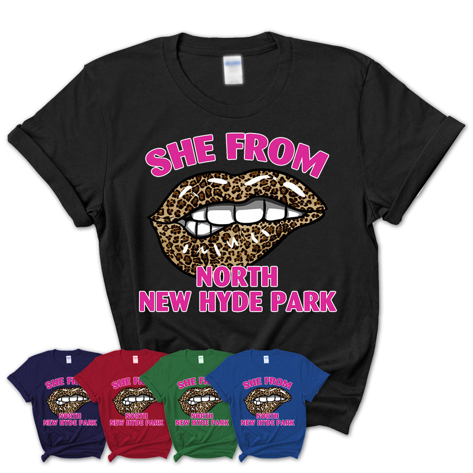 She From North New Hyde Park New York Gift Cheetah Leopard Sexy Lips Shirt