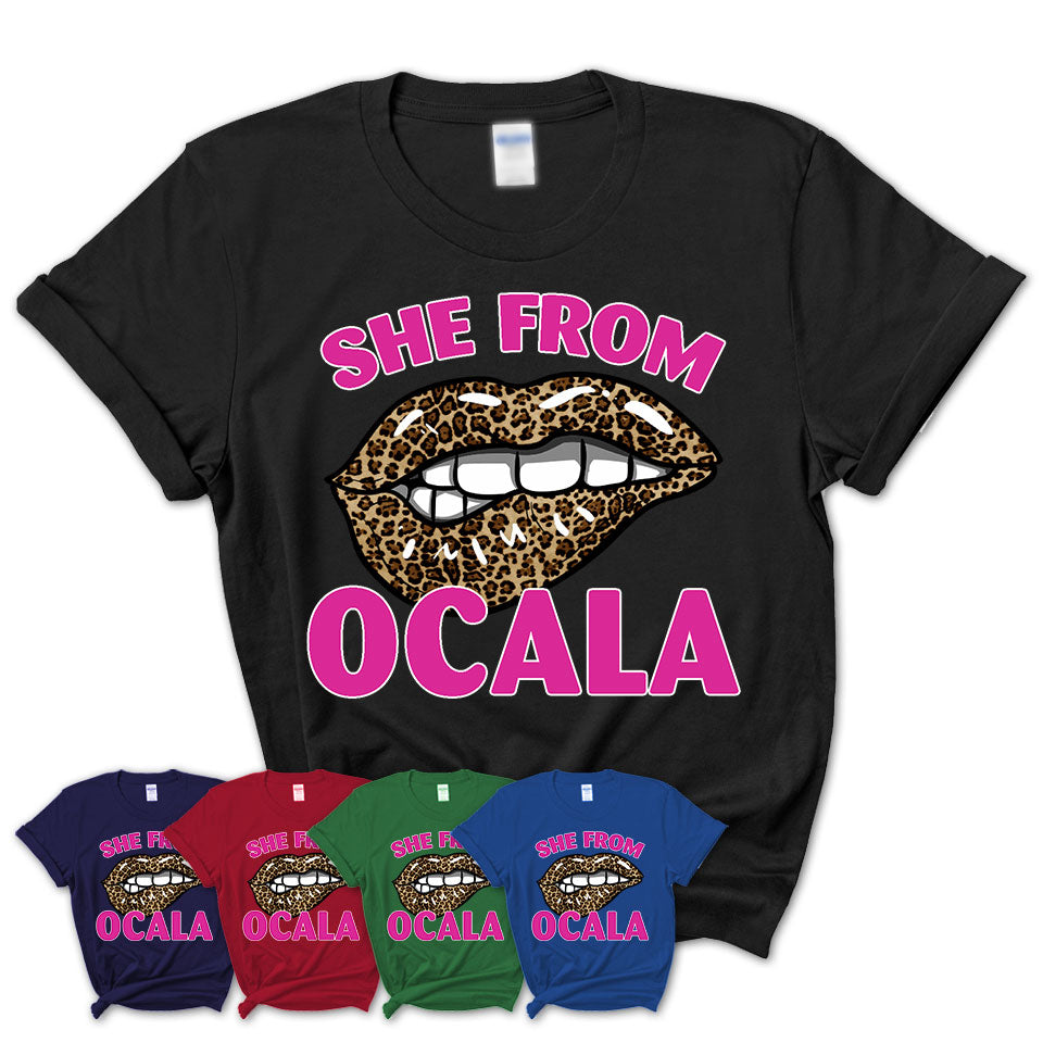 She From Ocala Florida Gift Cheetah Leopard Sexy Lips Shirt