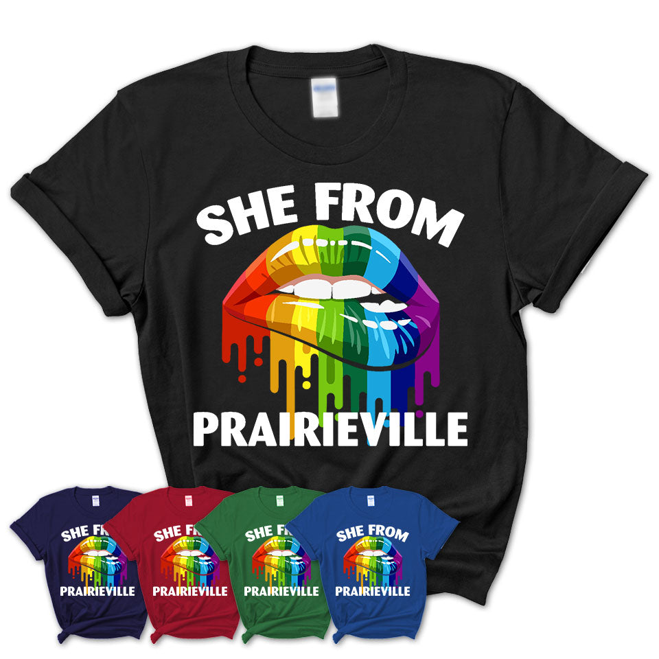 She From Prairieville Louisiana T-Shirt LGBT Pride Sexy Lips Gift Shirt