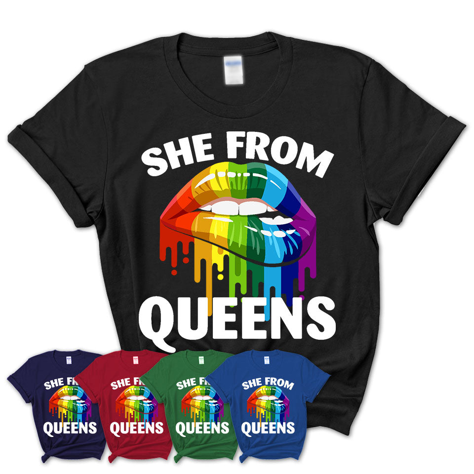 She From Queens New York T-Shirt LGBT Pride Sexy Lips Gift Shirt