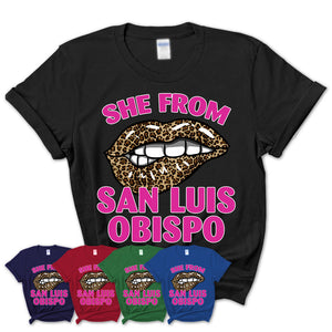 She From San Luis Obispo California Gift Cheetah Leopard Sexy Lips Shirt