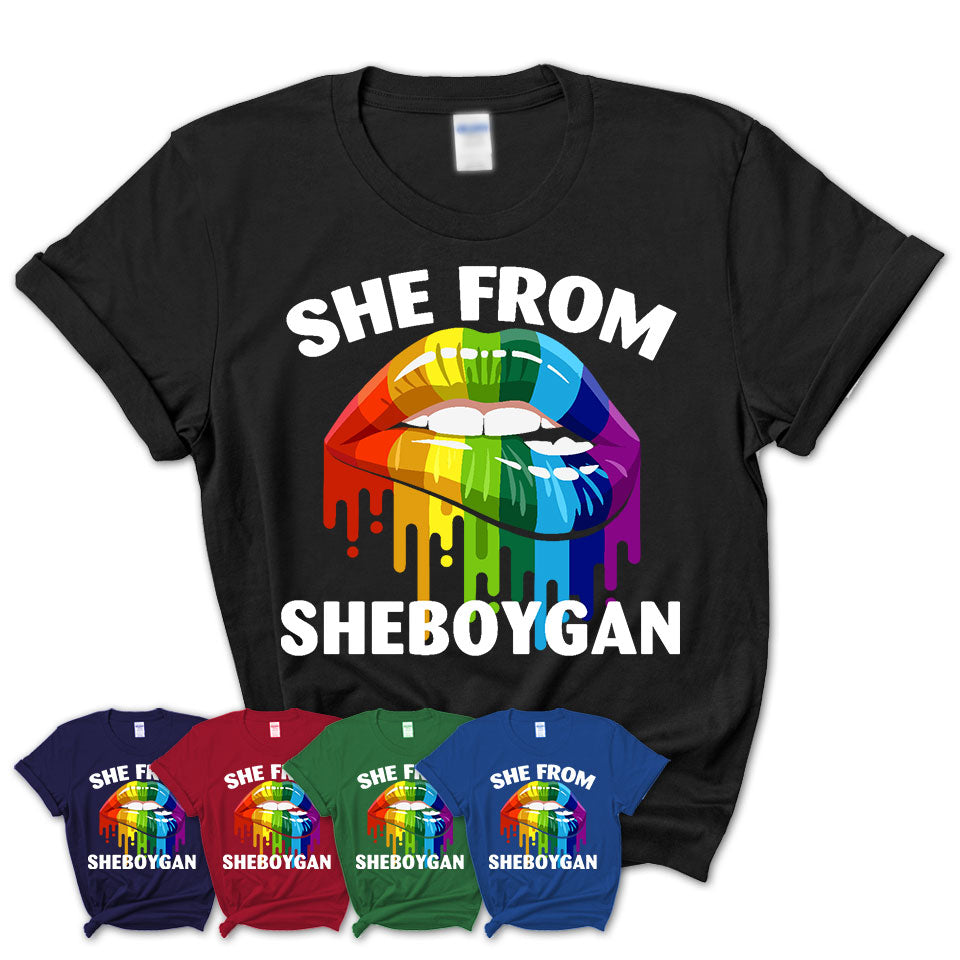 She From Sheboygan Wisconsin T-Shirt LGBT Pride Sexy Lips Gift Shirt