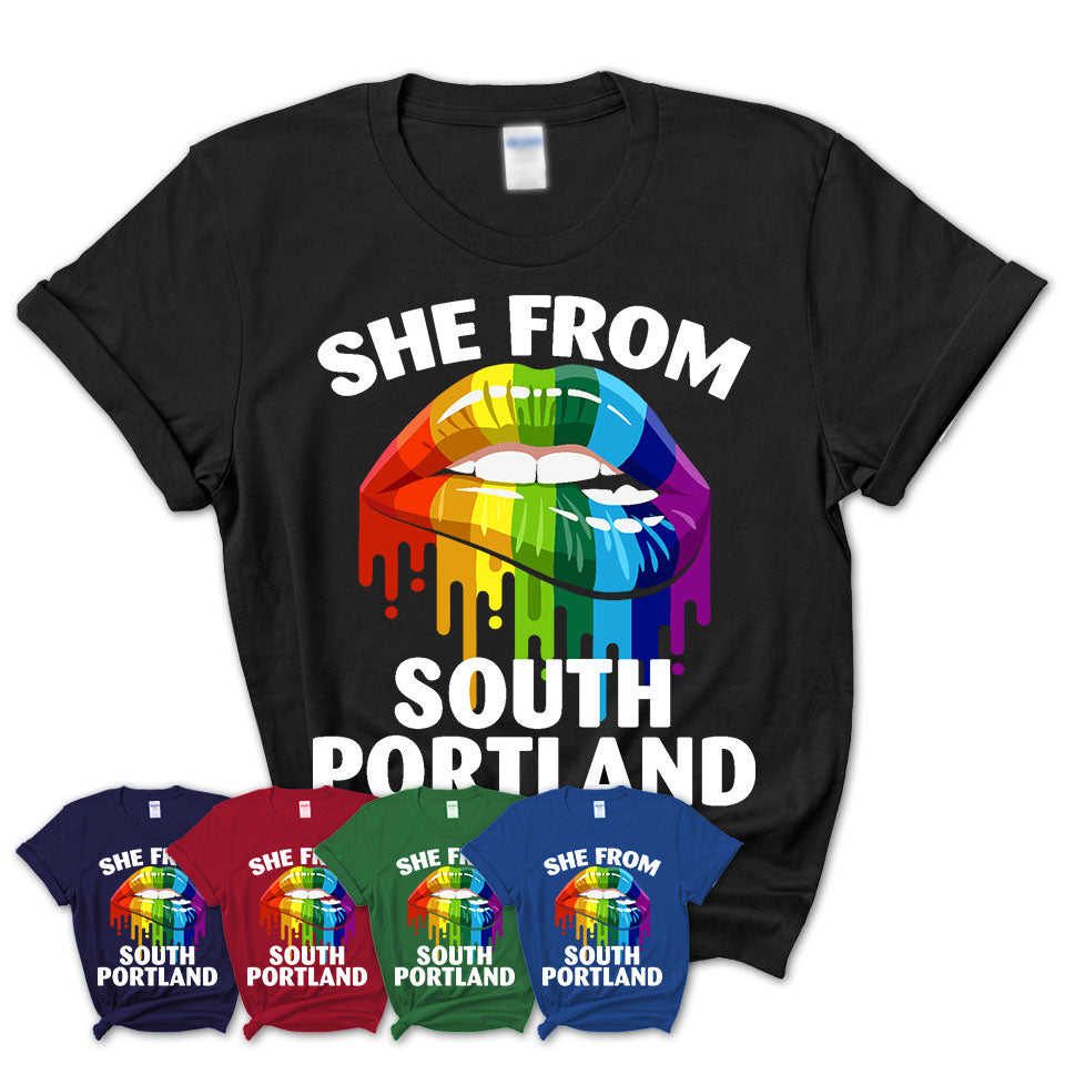 She From South Portland Maine T-Shirt LGBT Pride Sexy Lips Gift Shirt