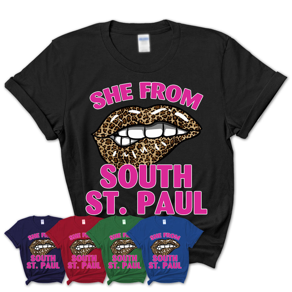 She From South St. Paul Minnesota Gift Cheetah Leopard Sexy Lips Shirt