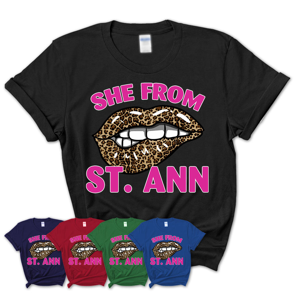 She From St. Ann Missouri Gift Cheetah Leopard Sexy Lips Shirt