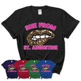 She From St. Augustine Florida Gift Cheetah Leopard Sexy Lips Shirt