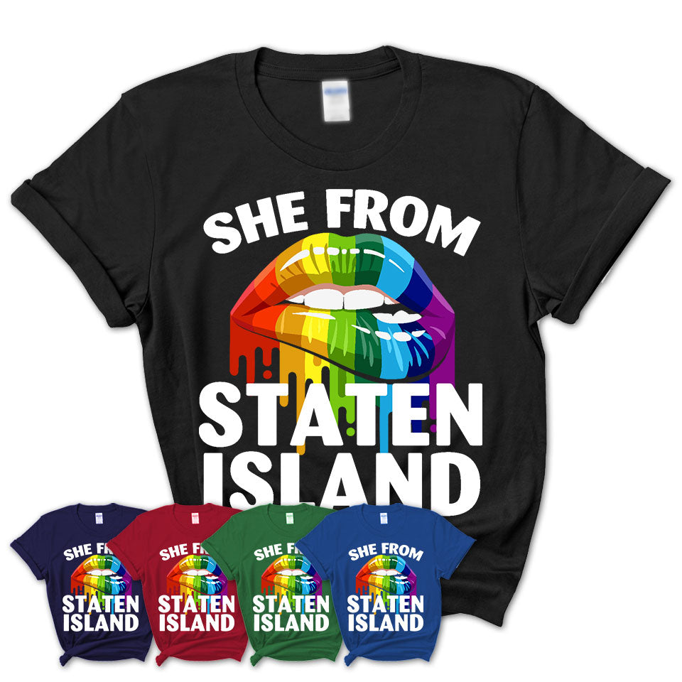 She From Staten Island New York T-Shirt LGBT Pride Sexy Lips Gift Shirt