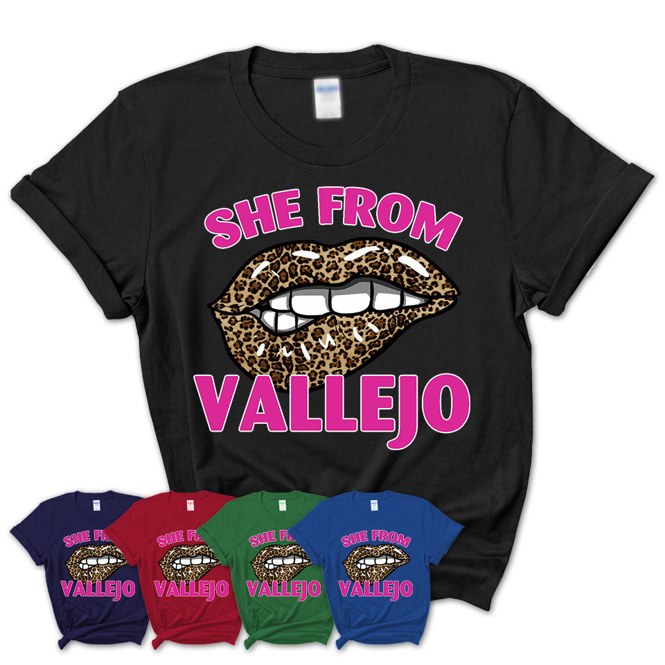 She From Vallejo California Gift Cheetah Leopard Sexy Lips Shirt