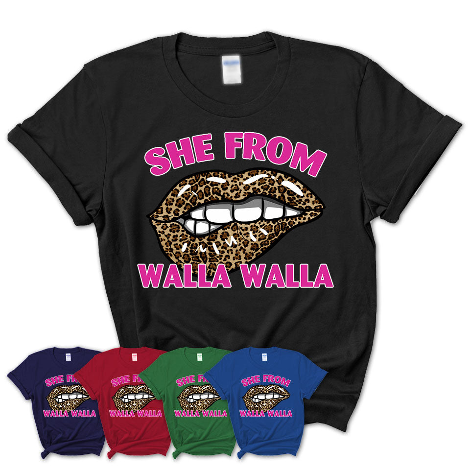 She From Walla Walla Washington Gift Cheetah Leopard Sexy Lips Shirt