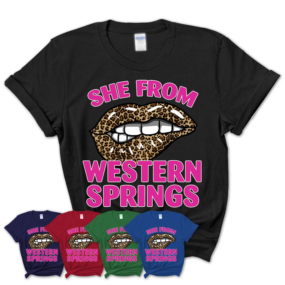 She From Western Springs Illinois Gift Cheetah Leopard Sexy Lips Shirt