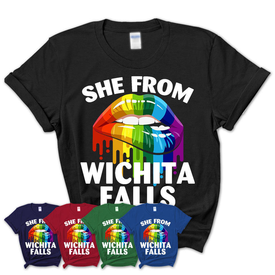 She From Wichita Falls Texas T-Shirt LGBT Pride Sexy Lips Gift Shirt