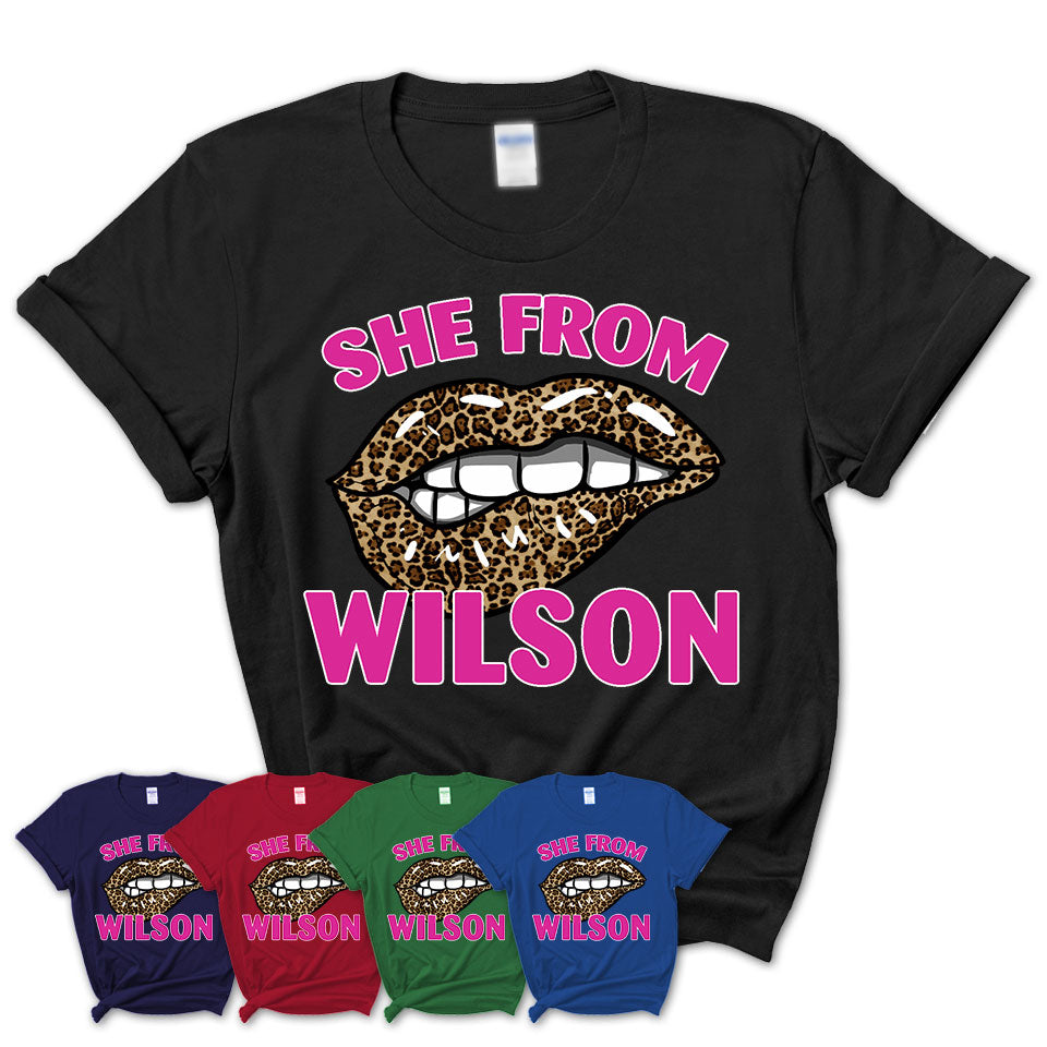 She From Wilson North Carolina Gift Cheetah Leopard Sexy Lips Shirt